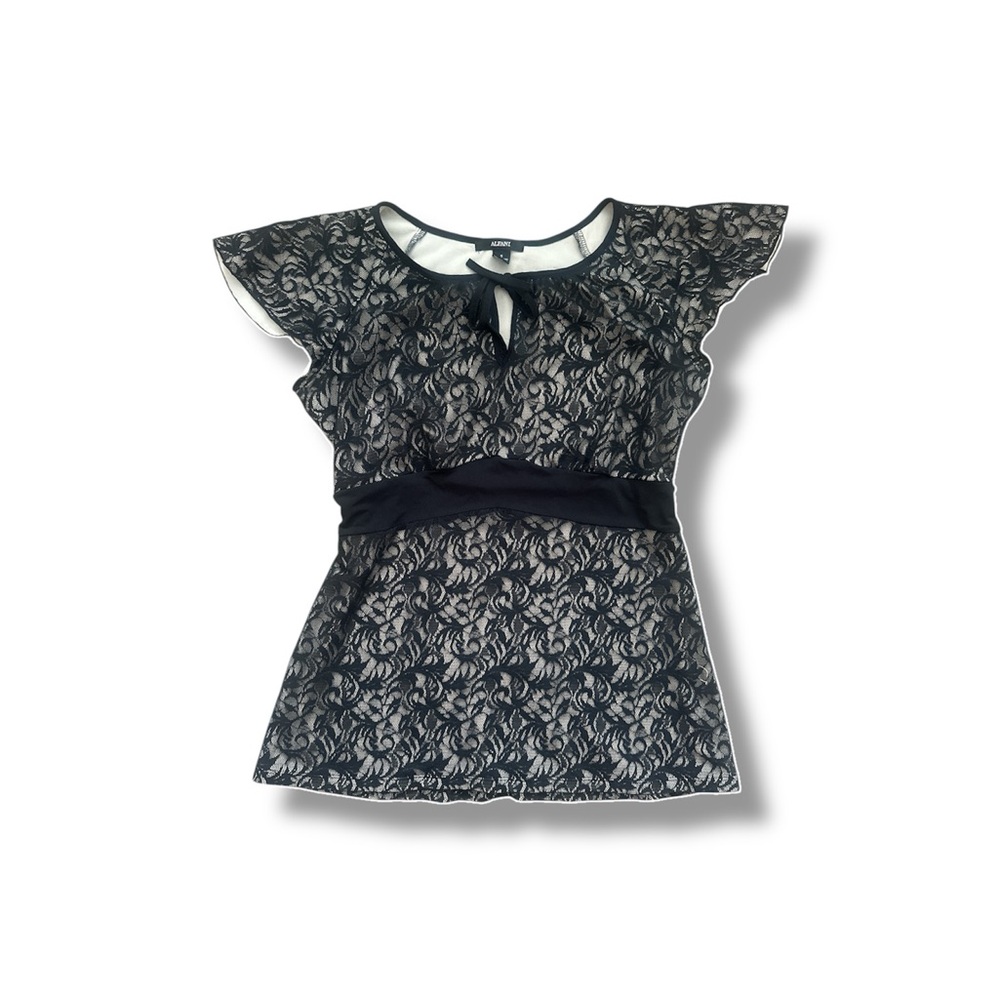 Alfani Black and White Flutter Sleeve Blouse with Tie Front
